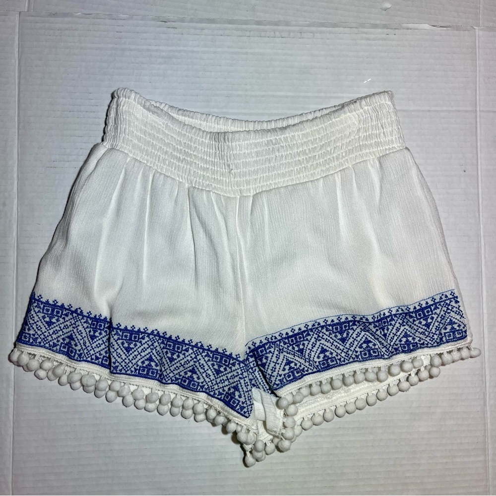 High Waist White and Blue Athletic Shorts